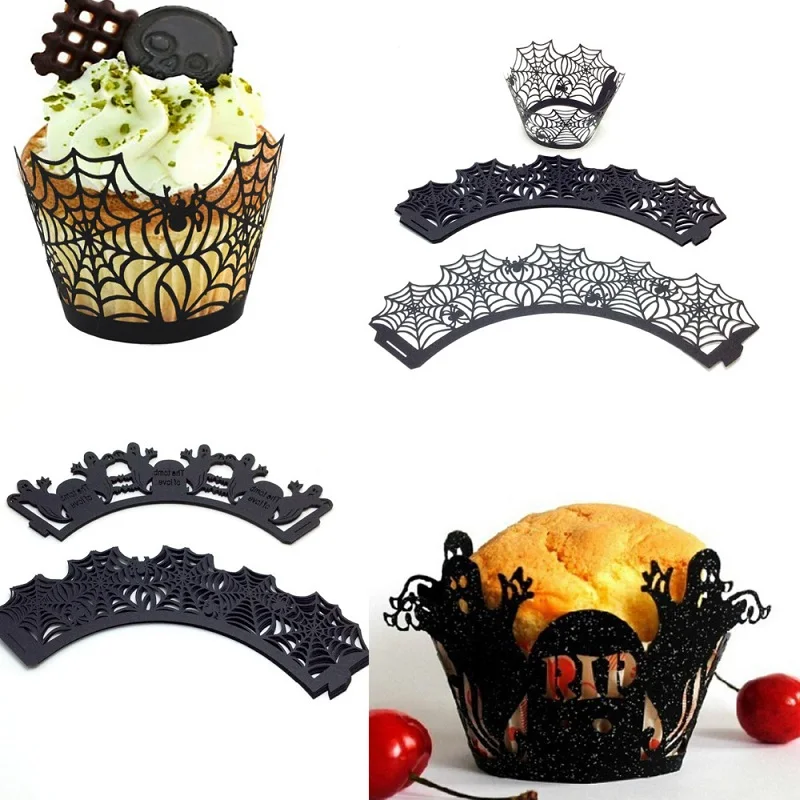12 шт. бумажная чашка для Хэллоуина паутина тыква ужас замок торт обертка кекс