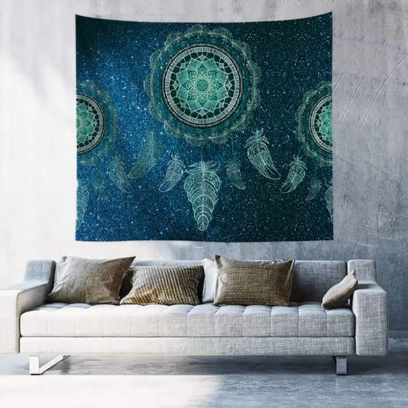Dream Catcher Tapestry Vintage Painting with Feather Pattern Bedroom Decoration Cloth Livingroom Background Cloth-Green | Дом и сад