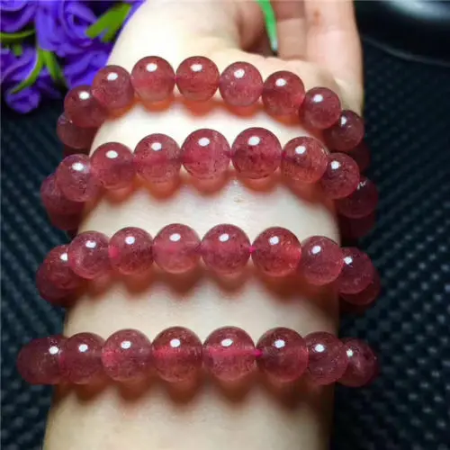 

10mm Natural Beautiful Strawberry Quartz Crystal Gems Round Beads Bracelet 1pcs
