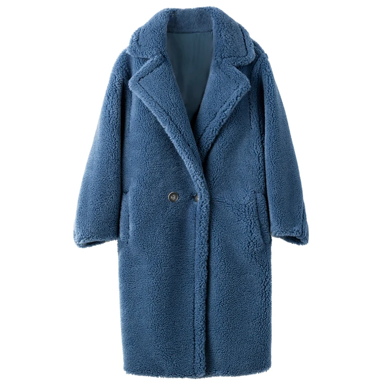 blue PUDI, новинка, женская мода, натуральный овечий мех, пальто для девочек, для отдыха, однотонная плюшевая куртка, пальто ct817 - Цвет: blue