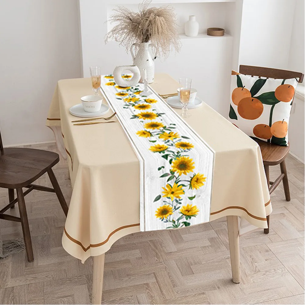 Living Room Party Sunflower Printed Table Runner Green Leaves Hotel Waterproof Home Decor Cotton Linen Dinner Covers Kitchen | Дом и сад