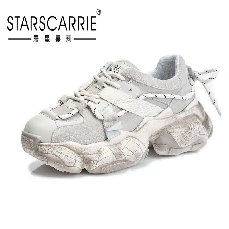 

Suction bottom daddy shoes INS spring 2021 new thick-soled casual leather shoes sports breathable running shoes for women