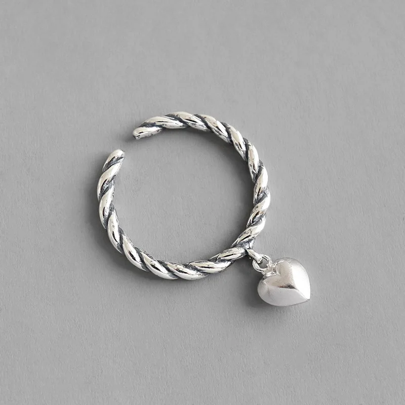 SUNIANGON Hemp Rope Heart Ring Real 925 Sterling Silver Rough Vintage Open Small For Women Gif | Украшения и аксессуары