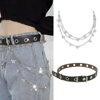 fashion two layer butterfly chain hip hop punk silver metal chain for pants rock jewelry chain waist belt pendant accessories