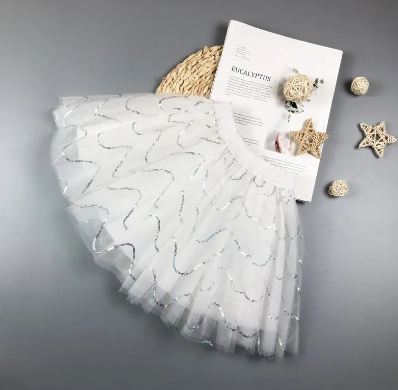 

2020 new Four seasons white Girl Dance Skirt Girls Skirts Fantasia Tutus Children Baby Toddler skirt Gauze Sequin skirt