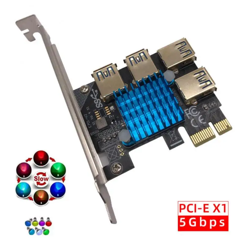 

PCIE 1 до 4 Райзер карта PCI-E 1X до 4 Райзер USB 3,0 5 Гб усилитель концентратор PCI Express X16 Райзер для видеокарты для майнинга BTC