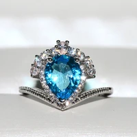 big blue heart zircon stone silver color ring for women wedding engagement rings fashion jewelry new