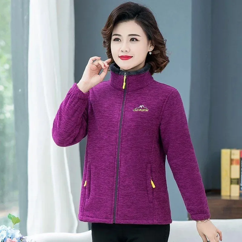 Осень-зима новая флисовая женская куртка среднего возраста с длинными рукавами