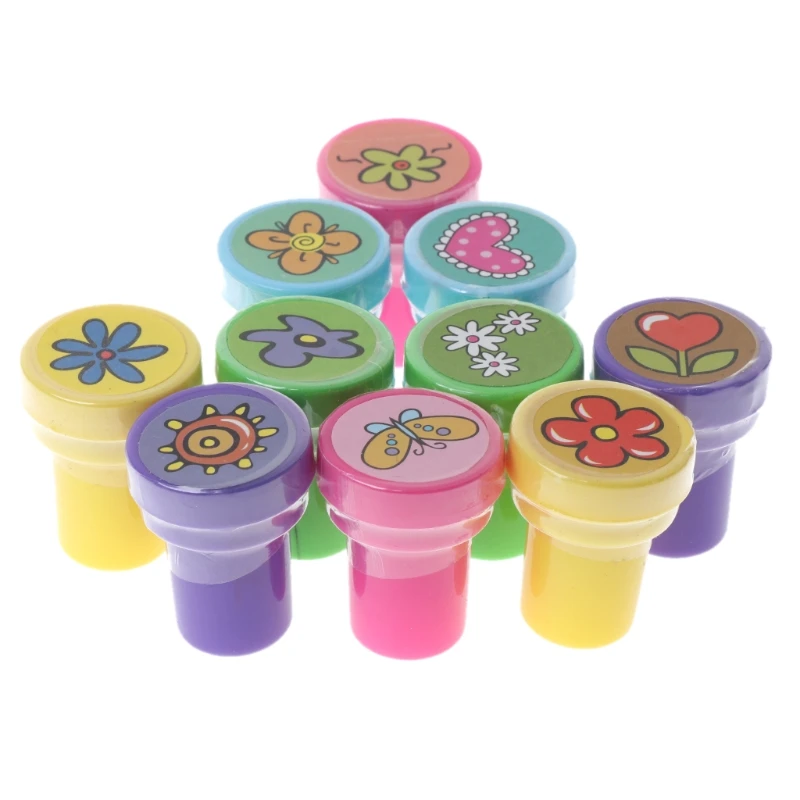 

10Pcs Kid Fun Cartoon Self Inking Rubber Stamps Scrapbooking Cute School Craft