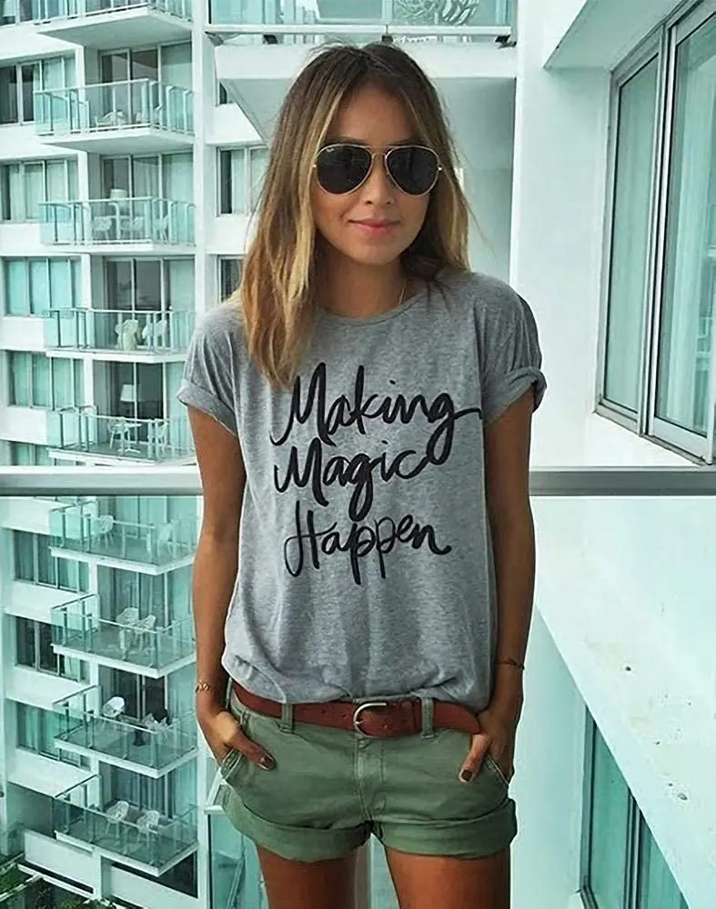 

2021 T Shirt Women Kawaii Summer Making Magic Happen Shirts for Womens Casual Short Sleeve Tops Soft T-Shirts with Sayings