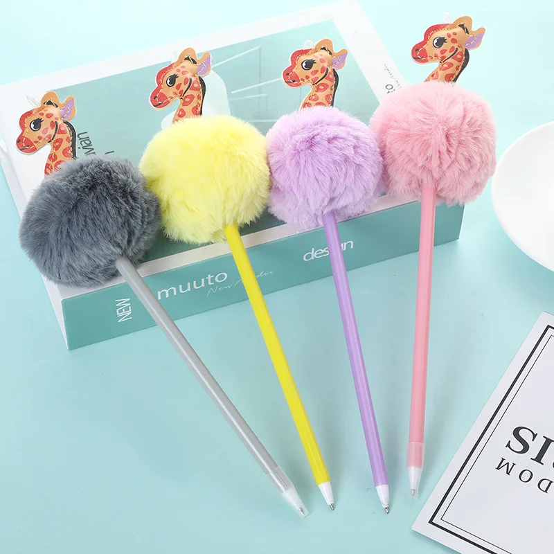 

12PCS Cartoon Lovely Plush Ball Deer Korean Version Of Students' Writing Kawaii School Supplies Stationery Gel Pens