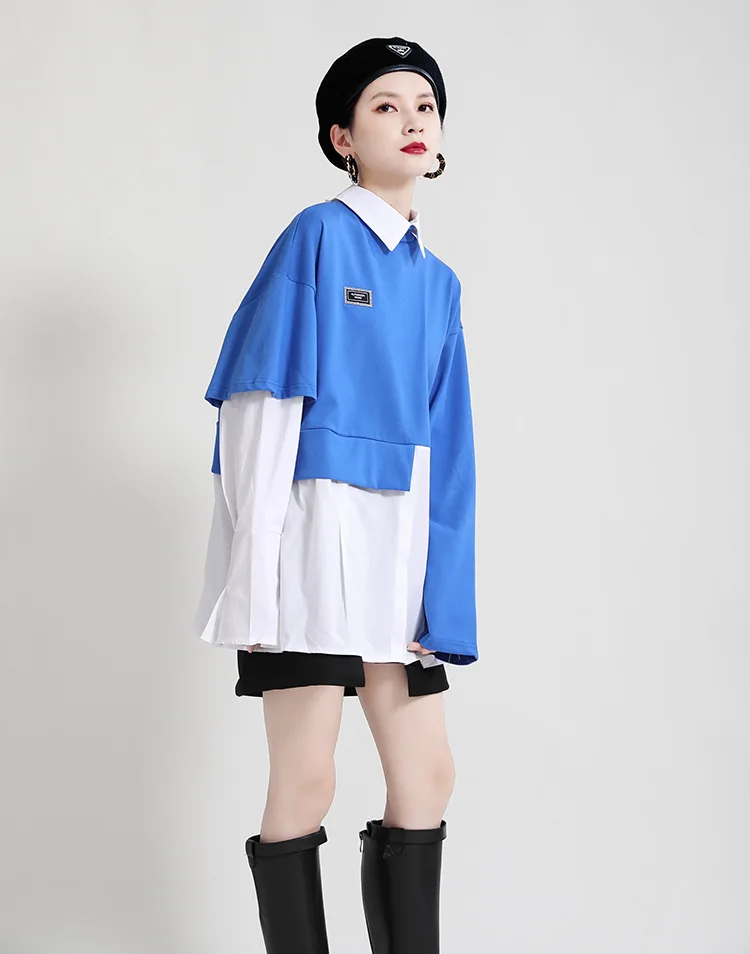 

Patchwork Loose Women T Shirt Fake 2 Pieces Stripe 2021 Korean New T-shirt Harajuku Streetwear Lady Hip-hop Top Tees