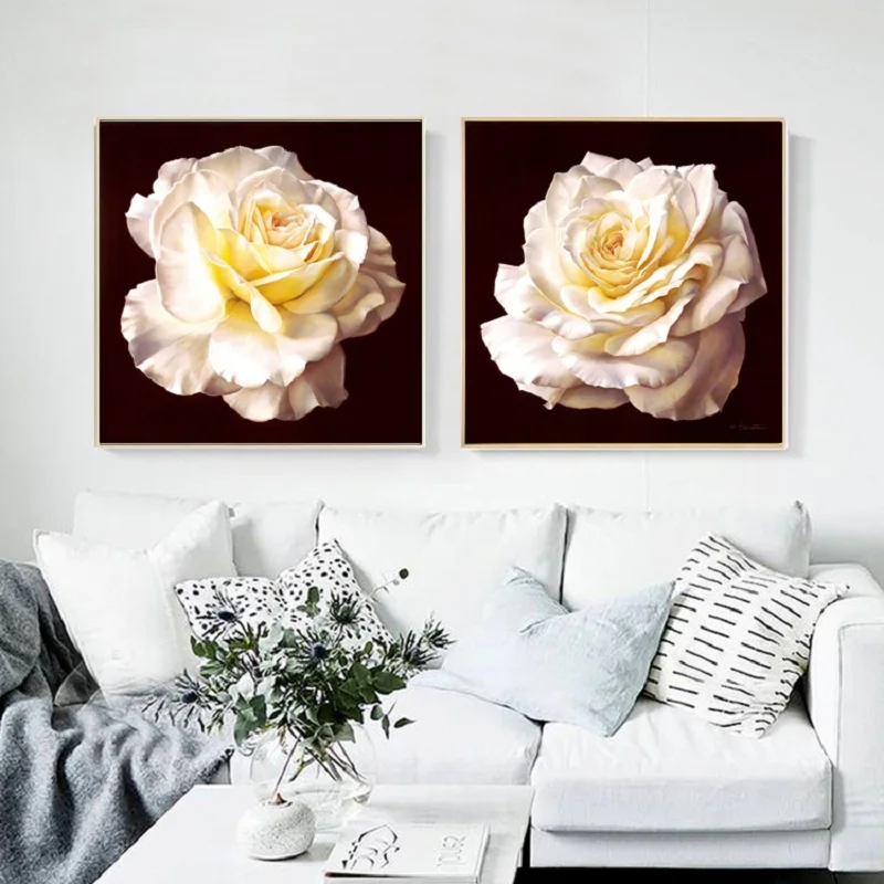 

Big Flowers Oil Painting On Canvas Vintage Peony Posters Aesthetic Pictures Retro Rose Wall Prints For Living Room Home Decor