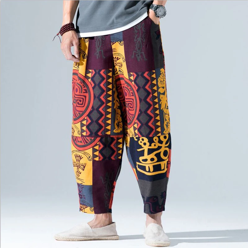 

Yellow Wide Leg Pants For Men Loose Trousers Men's Trouser Retro Cotton Pants Casual Hip Hop Long Pants 2020 New Autumn Pants