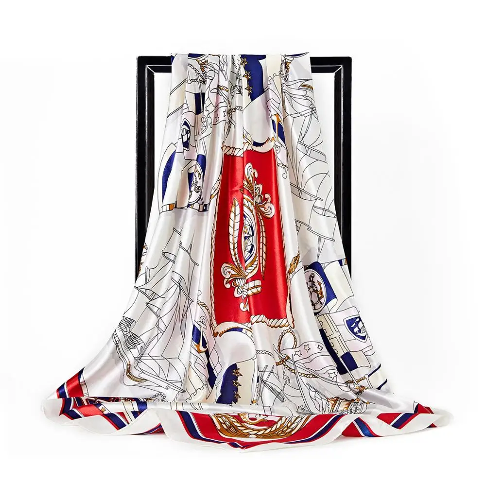 Квадратный шелковый шарф 90*90 см женский роскошный бренд евро цепочка набивной