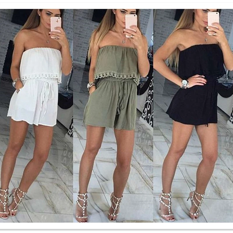 Офисные женские пляжные костюмы сексуальный комбинезон с открытыми плечами