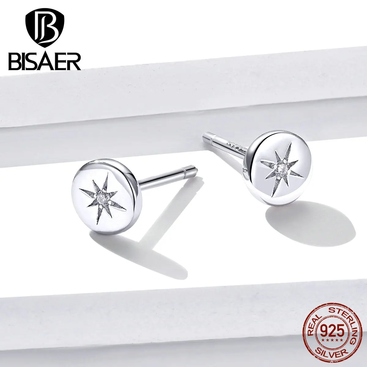 Простые серьги BISAER 925 пробы серебряные классические геометрические серьги-гвоздики для женщин и мужчин ювелирные изделия из стерлингового серебра ECE734