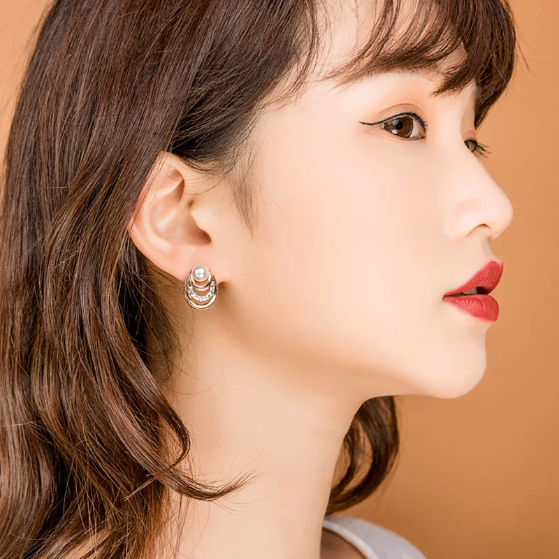 New jewelry versatile fashion elegant personalitythree-layer rhinestone colorprotecting earrings | Украшения и аксессуары