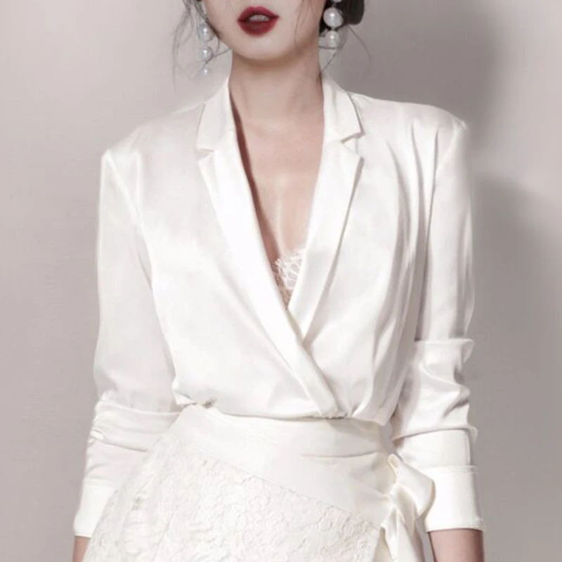 Max Spri Новинка осени 2019 модная сексуальная рубашка с длинным рукавом и глубоким