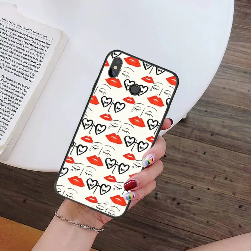 

Phone Case For Xiaomi Mi A1 A2 5 6 6PLUS 8 9 SE Lite MIX 2 2S MAX 2 3 Pocophone F1 Fashion Sexy Lady Red Lips pink Case