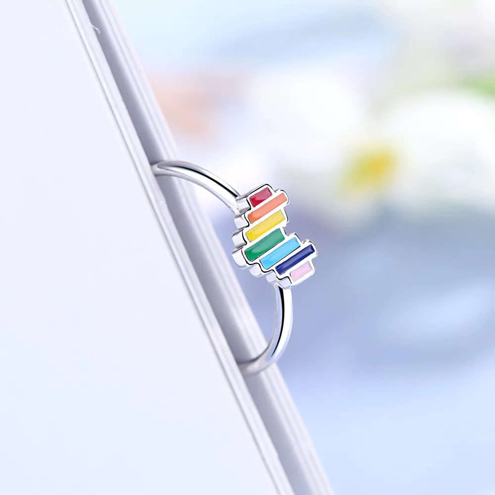 Женское регулируемое кольцо MEETSOFT из стерлингового серебра с радужным сердцем