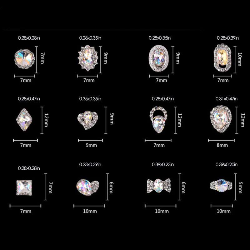 

12 Pieces/wheel 3D Nail Charm Alloy Rhinestone Nail Art Jewelry Nail Art Crystal Rhinestone DIY Nail Jewelry Accessories