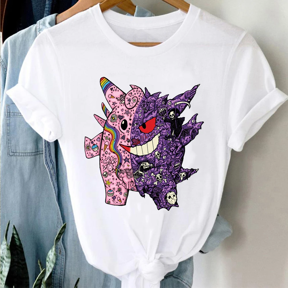 

2021 Fashion Pokemon T-shirt Kawaii Anime Summer Gengar Tshirt Women Casual Clothes Tops Print Short Sleeve Cartoons Tees Femme