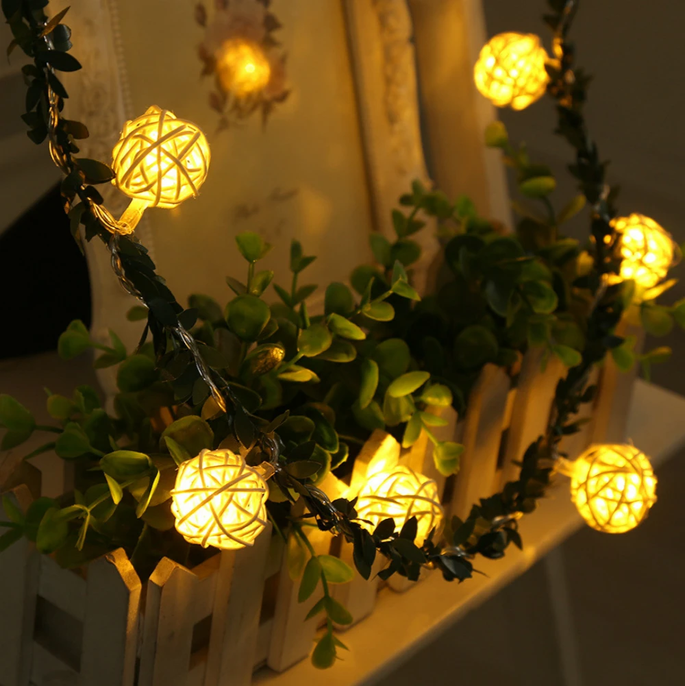 

SXZM 2 м 20 светодиодов ротанговый шар с листьями светодиодный светильник на батарейках сказочная гирлянда наружное украшение на Новый год и Р...