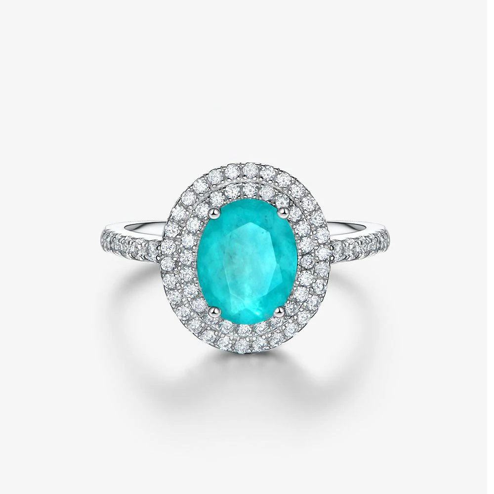 

Bohemian Style 100% 925 Sterling Silver Ring 8*10MM Oval Cut Paraiba Tourmaline Gemstone Women'S Anniversary Fashion Jewelry