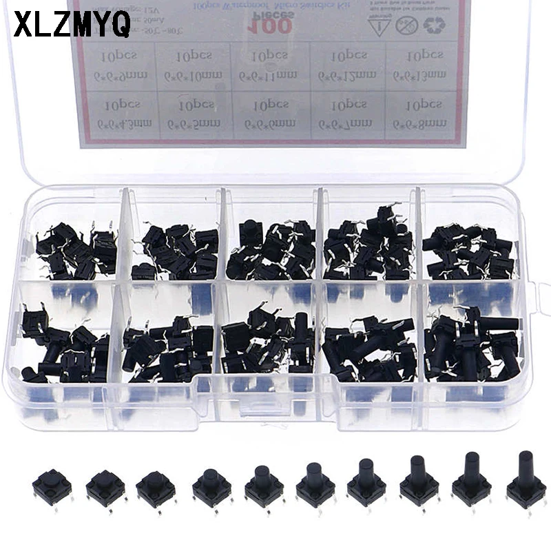 

100pcs 10value 6x6 Waterproof Tact Switch TV Induction Cooker Button Copper Foot Dustproof Micro Switch Diy Electronic Kit