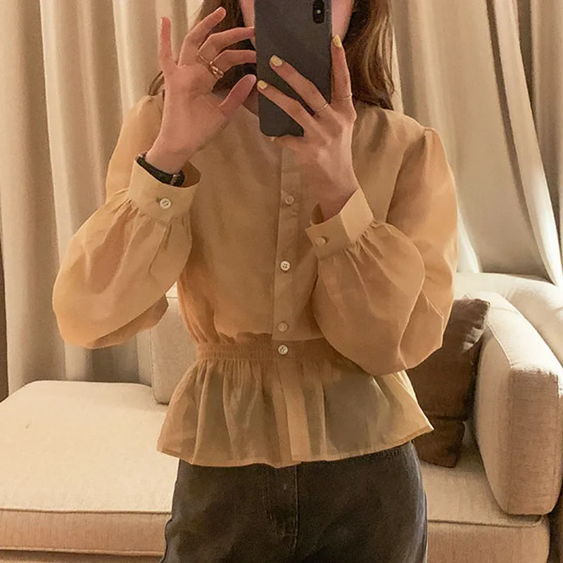 

Блузка женская демисезонная с длинным рукавом и поясом на резинке, 3 цвета