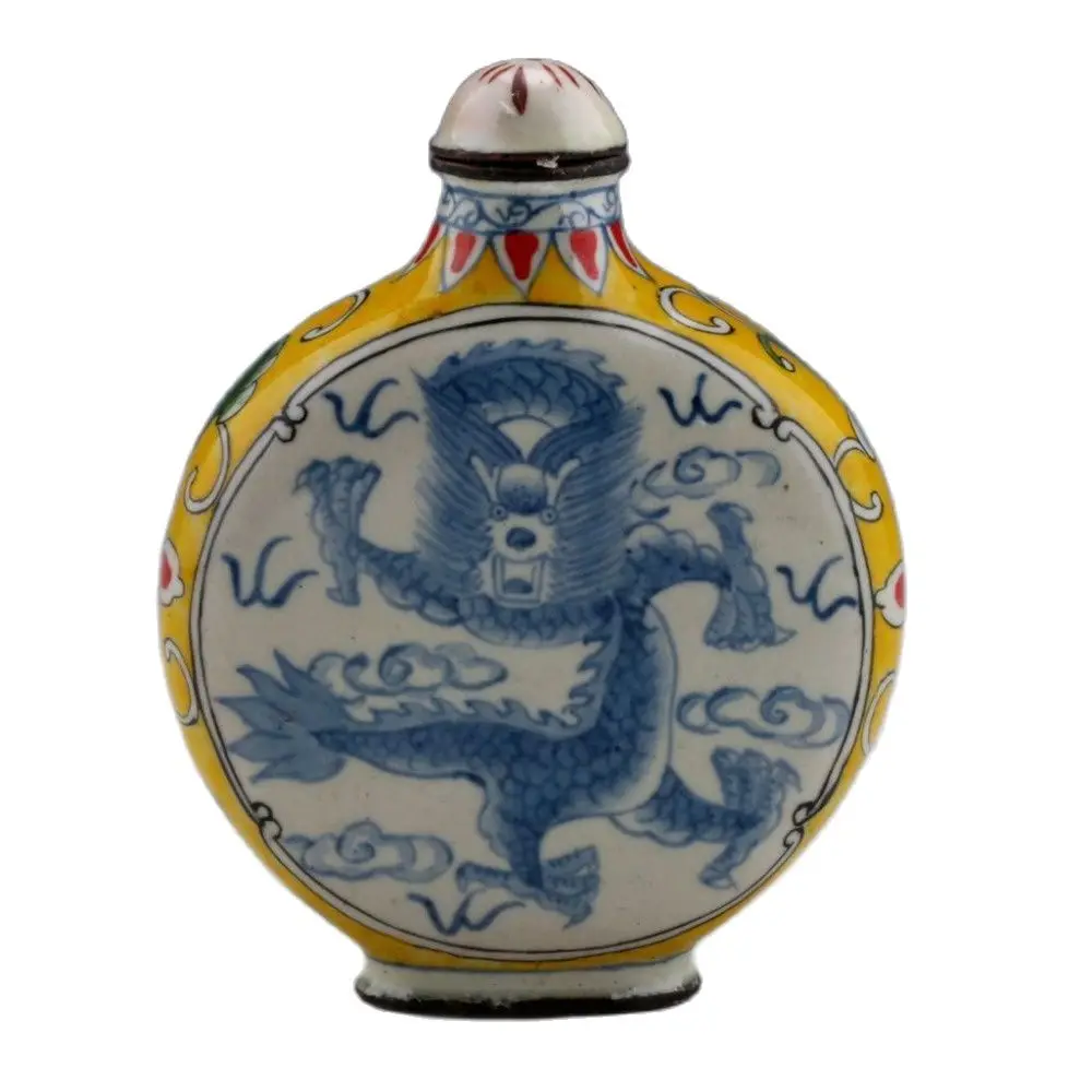 

China Cloisonne Hand-Painted Dragon Snuff Bottles Qianlong Mark