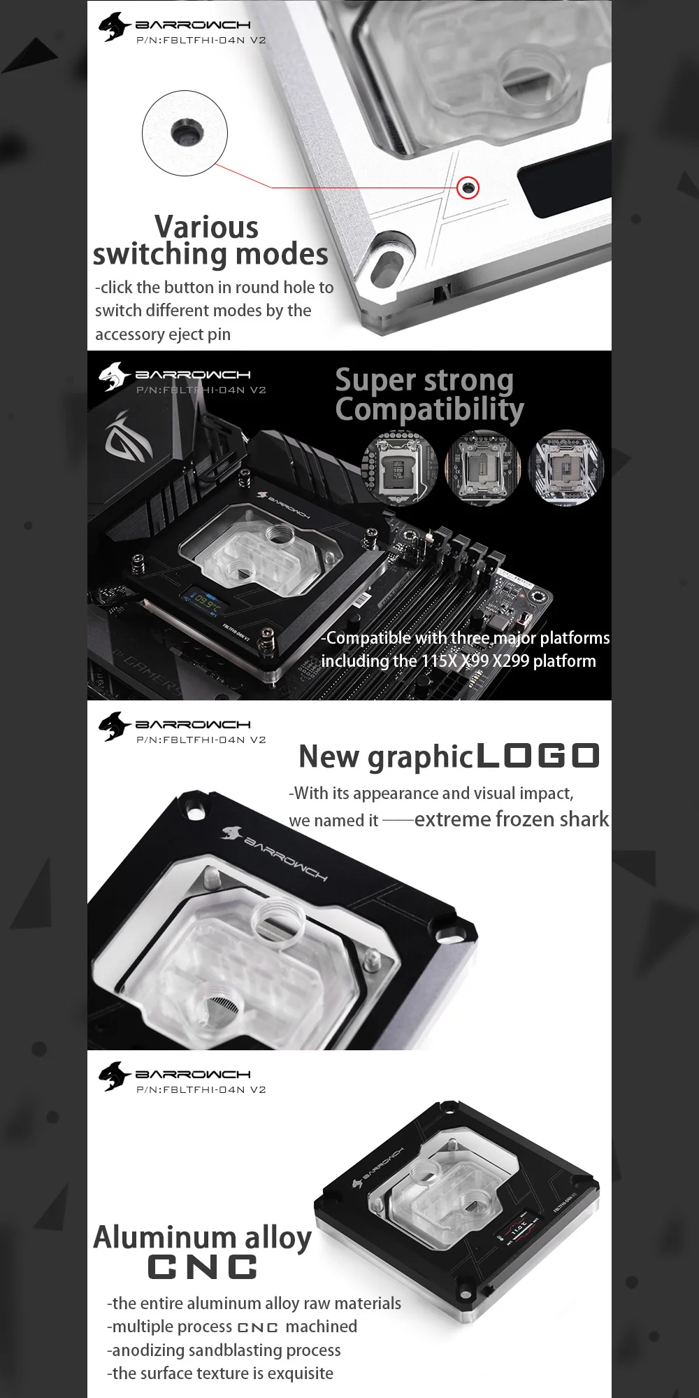 Barrowch FBLTFHI-04N-V2, для Intel Lga115X/X99/X299 cpu водяные блоки, цифровой дисплей температуры микроводный