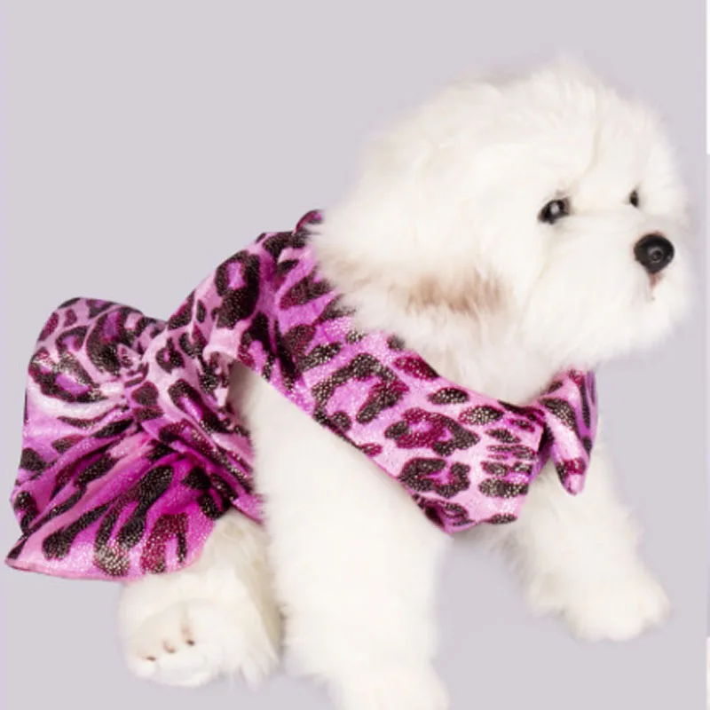 

New Design Pet Clothes Dogs Cats Floral Dot Leopard Print Dress With Bow Decoration Puppy Cats Wedding Party Princess Skirt
