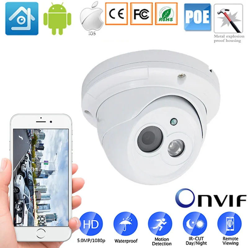 Камера ИК ночного видения 48V POE IP камера ONVIF наблюдения H.265/H.264 веб камеры 1080P