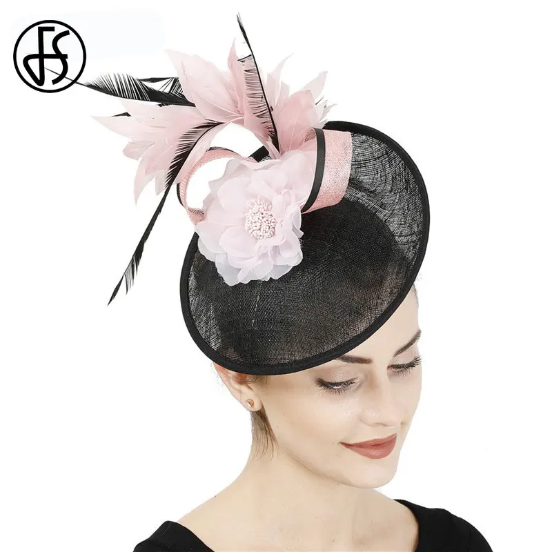 FS Sinamay шляпы Кентукки Дерби большая Вуалетка женская шляпа Элегантная черная