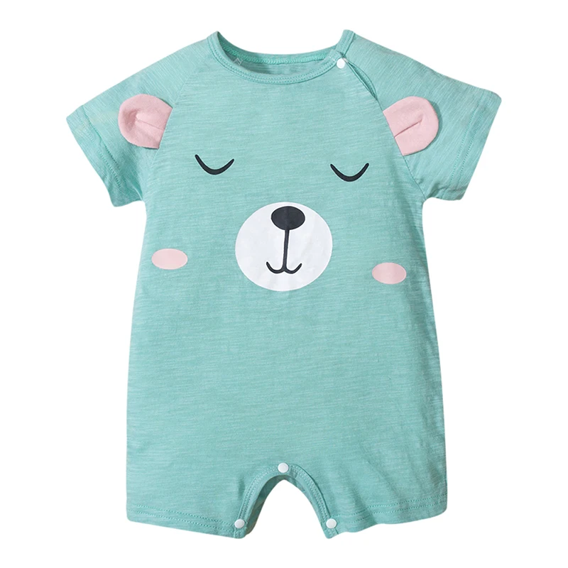 

Summer Newborn Baby Clothes Baby Boy Girl Short-sleeved Romper Cotton One-piece Romper Blue 100 Yards