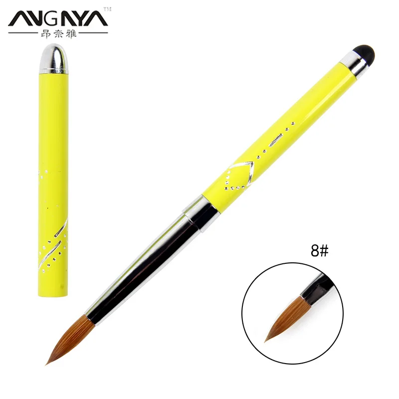 SIZE 8 ANGNYA/1 шт., акриловая кисть для маникюра из колинского соболя 2#4#6#8#10#, розовые стразы, декорированные металлическими ручными кистями для ногтей, сделай сам, для рисования ногтей - Цвет: SIZE 8