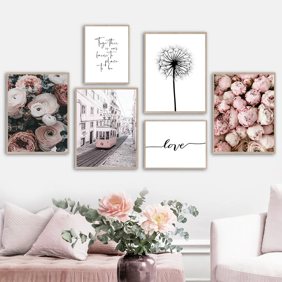 

Dandelion Rose Flower Ranunculus Car Love Wall Art Canvas Painting Nordic Posters And Prints Wall Pictures For Living Room Decor
