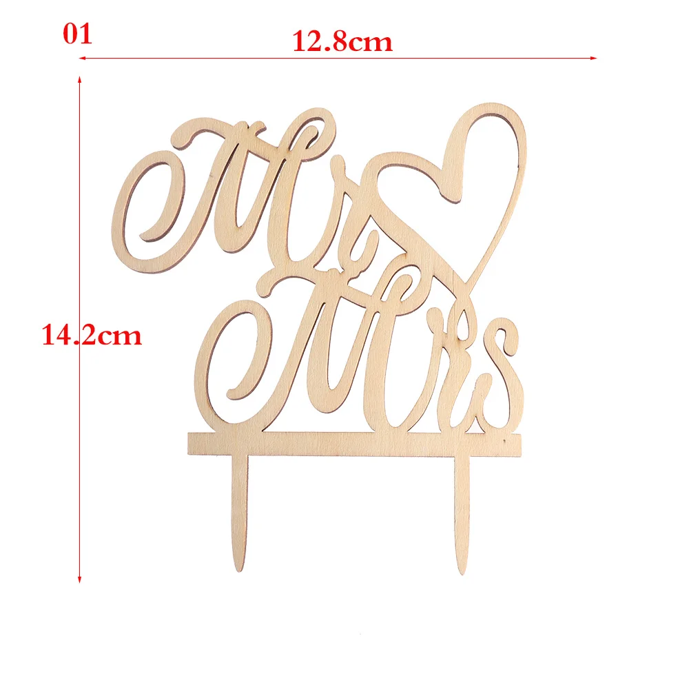 1 "Mr and Mrs" Vintage Rustic Wedding Cake Topper Laser Cut Wood Letters DIY Wedding Cake Decor Favors Supplies Engagement Gifts - Цвет: 1
