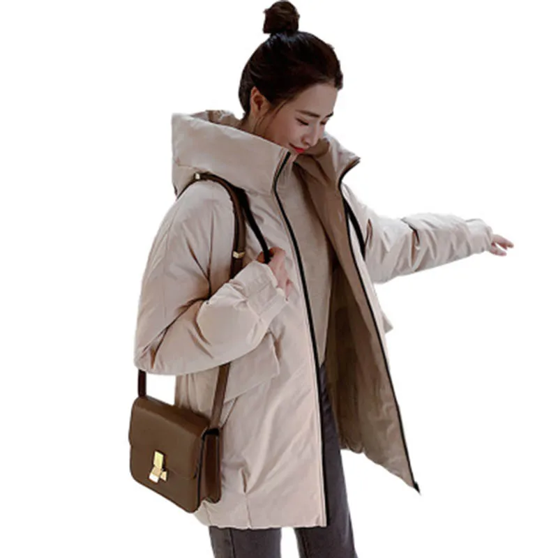 

Women Fashion Long Parkas 2021 Winter Padded Jacket Coat Lady Leisure style Jacket Pocket Hooded Warm Coat Chamarras De Mujer