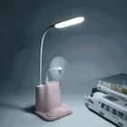 Светильник ПА для чтения, сенсорная светодиодный, 1200 мА  ч, 11,2x12,3x43,6 см, регулируемая, розово-белая, 360 градусов, с USB вентилятором, настольные лампы