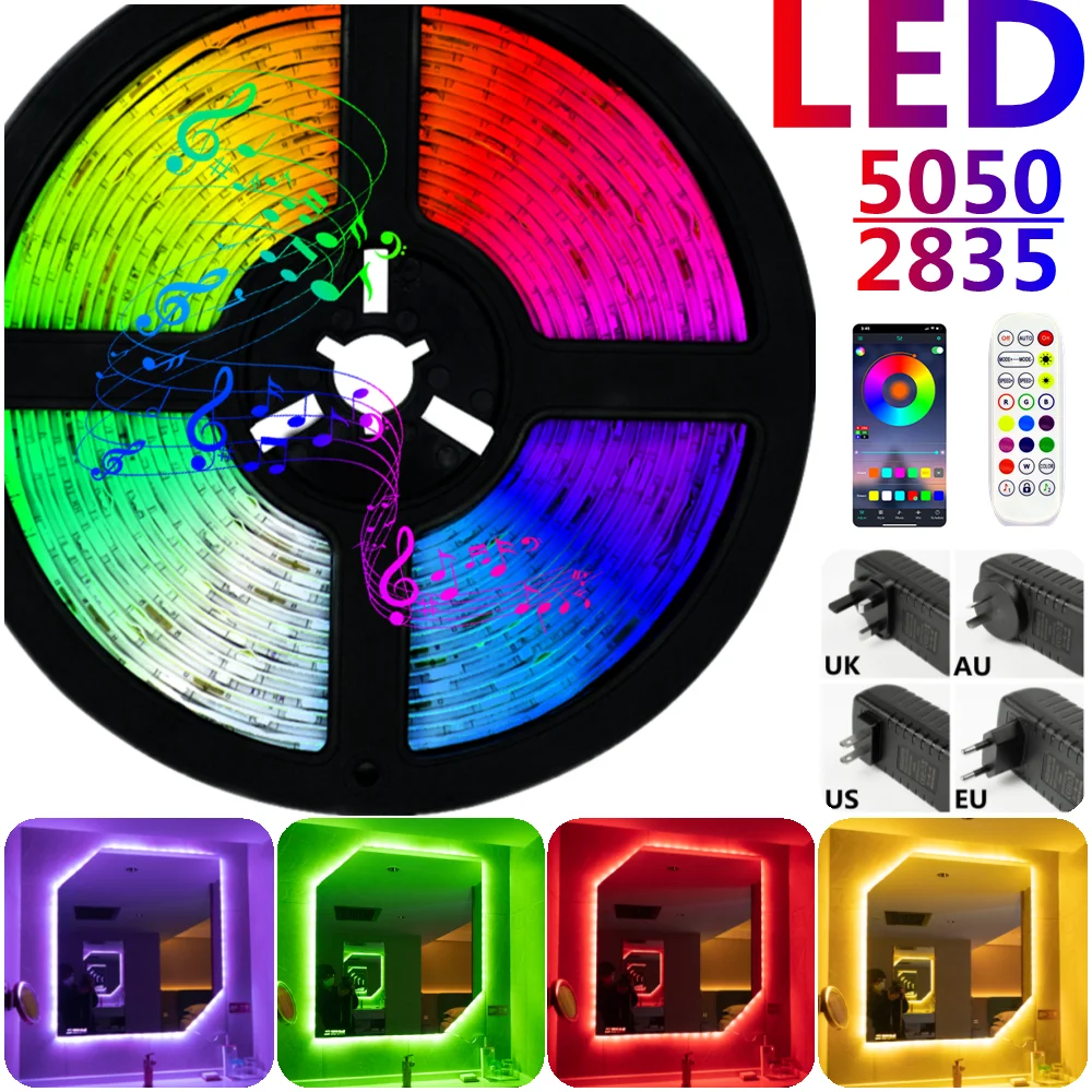 

LED Strip Lights Bluetooth RGB 5050 SMD 2835 Waterproof Lamp Flexible Tape Diode luces led Neon 5M 10M DC12V For Room Decor WIFI