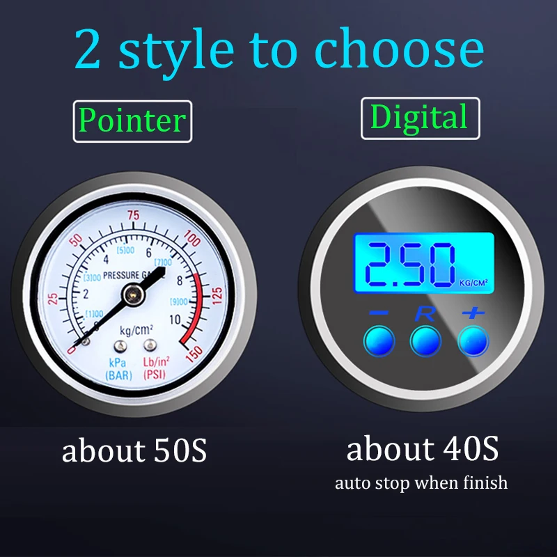 

Portable Air Compressor Tire Inflator - Car Tire Pump With Digital Pressure Gauge (150 Psi 12V DC) Bright Emergency Flashlight