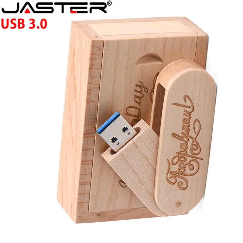 JASTER USB 3,0 логотип на заказ вращающийся деревянный usb+ коробка USB флэш-накопитель 4 Гб 16 г 32 Гб 64 г карта памяти для фотосъемки свадьбы