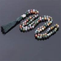 6mm indian agate 108 beads gemstone tassel necklace wristband religious tibetan spirituality meditation