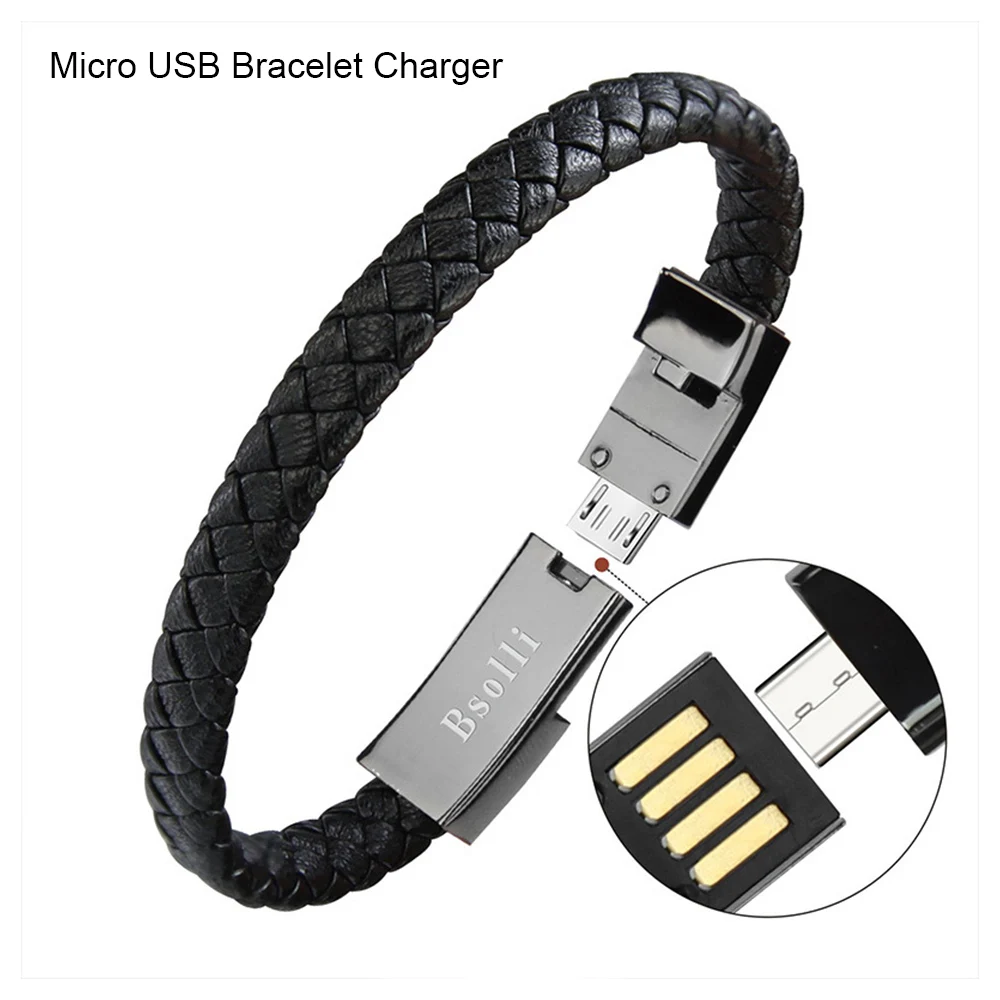 Портативный USB-кабель в виде браслета для зарядки и передачи данных шнур прочный