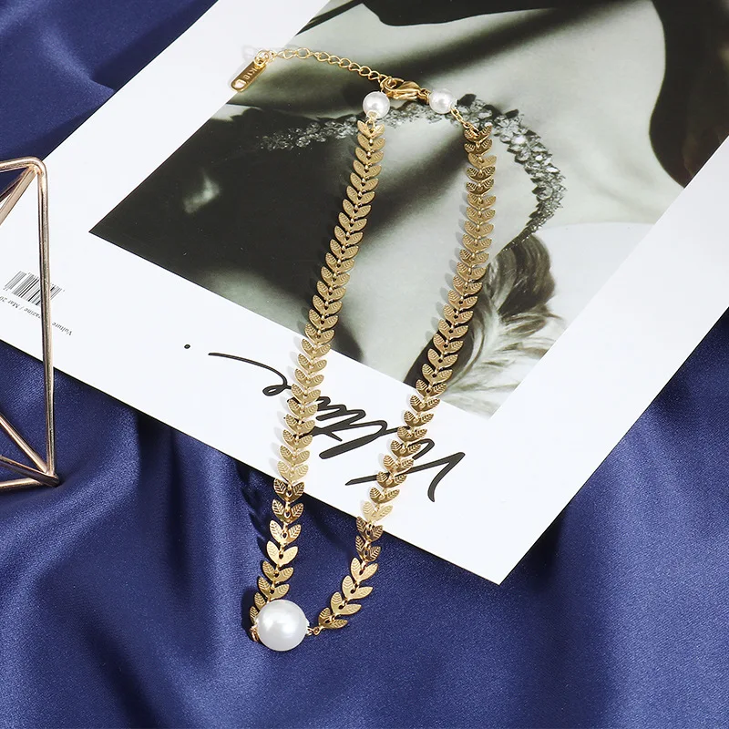 

Ожерелье из титановой стали цвета розового золота, жемчуг с ушками в стиле хип-хоп и ожерелье до ключиц, не выцветает