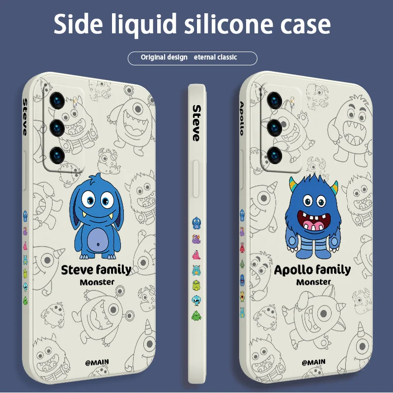 Monster Square Liquid Silicone Case For Huawei P40 P30 P20 Lite Mate 40 30 20 Pro Lite P Smart 2021 Y7A Soft Phone Cover Case