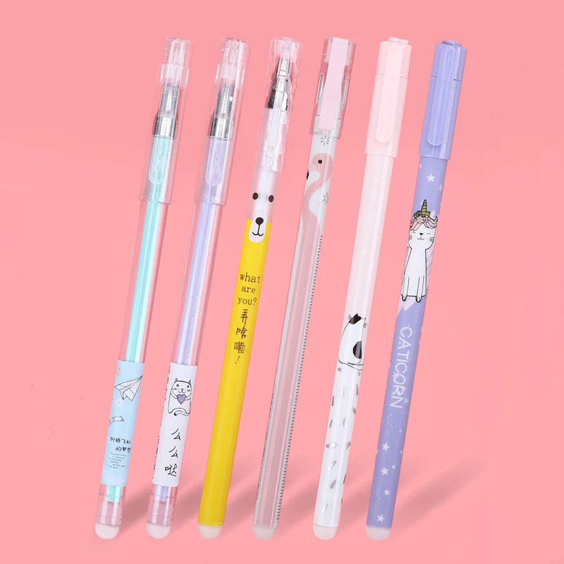

3Pcs/Set Unicorn Flamingo Erasable Washable Handle Erasable Pen Refill 0.5mm Blue Ink Black Cat Gel Pens for School Supplies